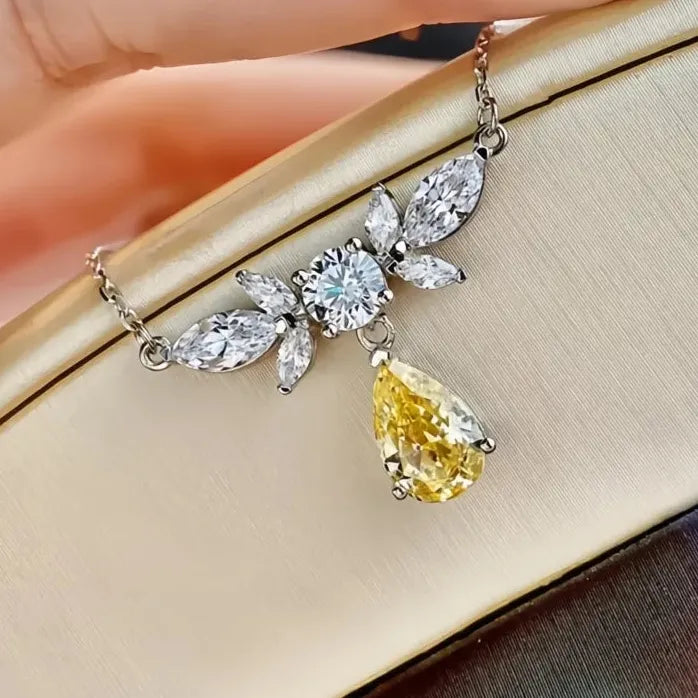 Yellow Water Drop Cubic Zirconia Necklace Copper Alloy Wedding Party Gift