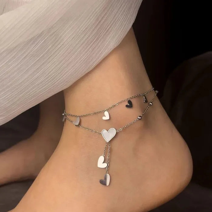 Stainless Steel Heart Love Multi-Layer Anklet for Women Non-Fading Jewelry Gift