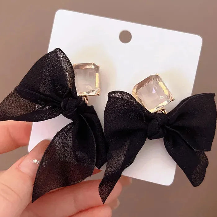 Bowknot Zircon Drop Earrings Zinc Alloy Korean Fashion Jewelry Gift