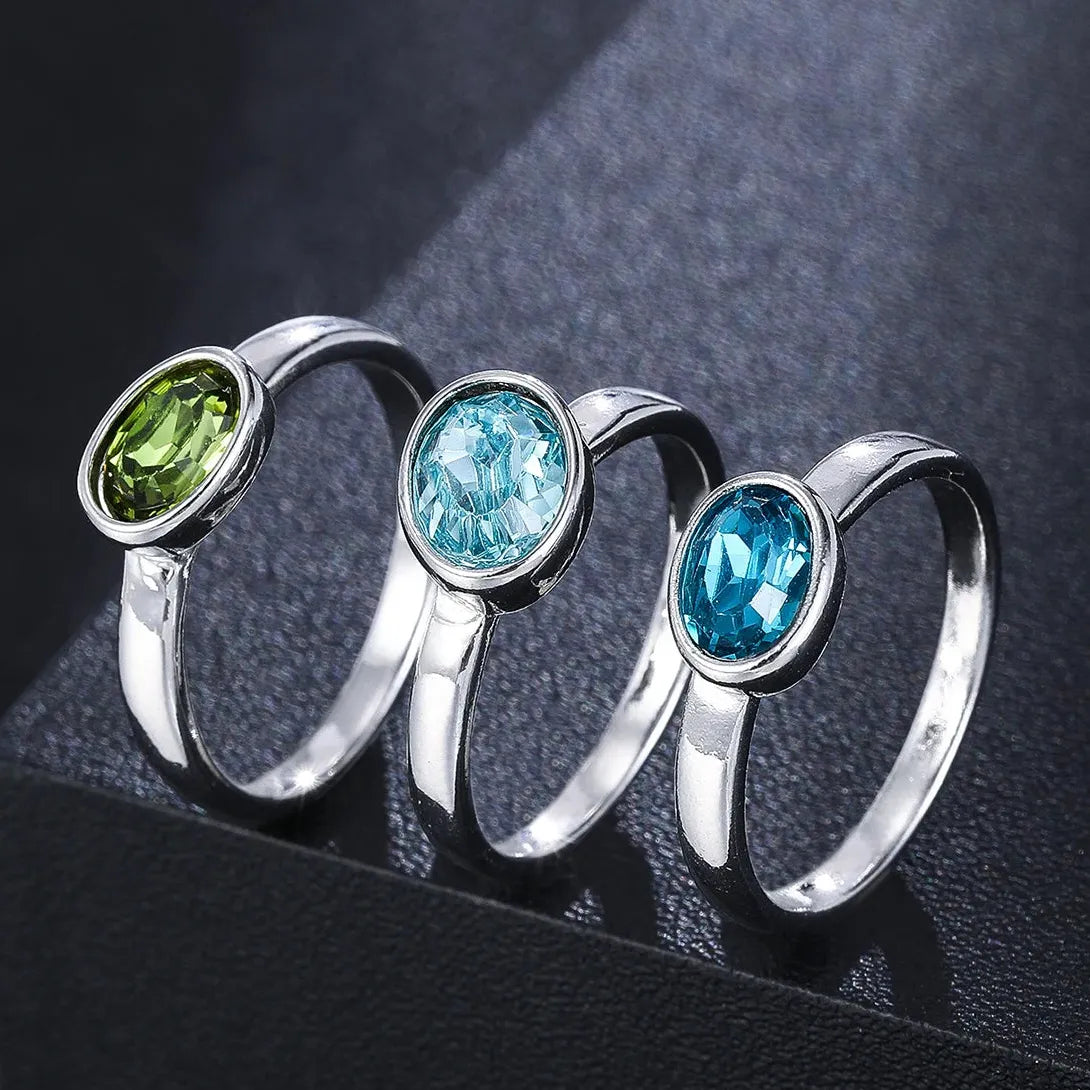 Minimalist Zinc Alloy Three Rings with Green Blue Stone Inlay for Women Jewelry
