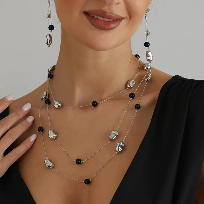 Zinc Alloy Irregular Bean Bead Necklace Bracelet Earrings Set for Women