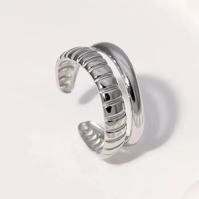 Vintage Stainless Steel Geometric Open Cocktail Ring for Women Men Gift Party