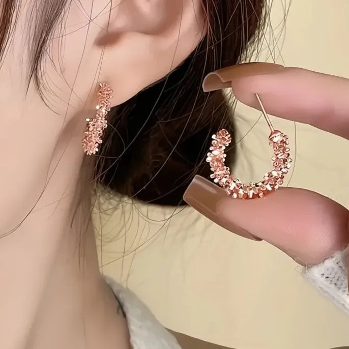 Trendy Women’s Geometric Brass Copper Alloy Hoop Earrings in 4 Colors