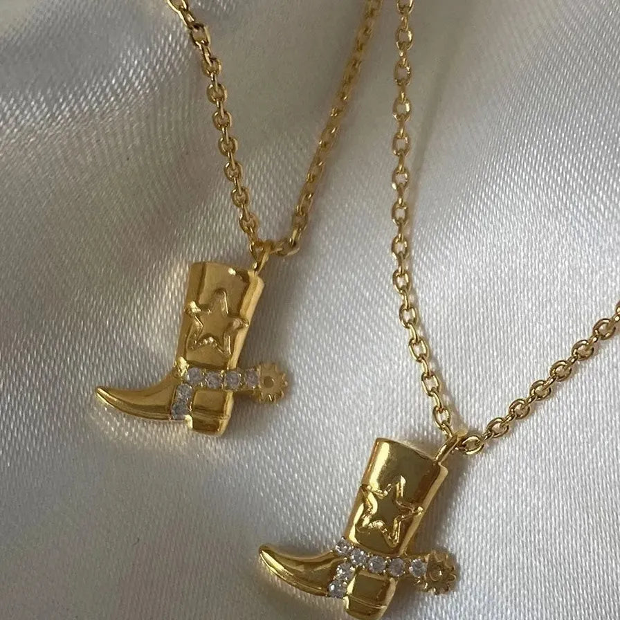 316 Stainless Steel Cowboy Boot Pendant Necklace 18K Gold Plated Gift Jewelry