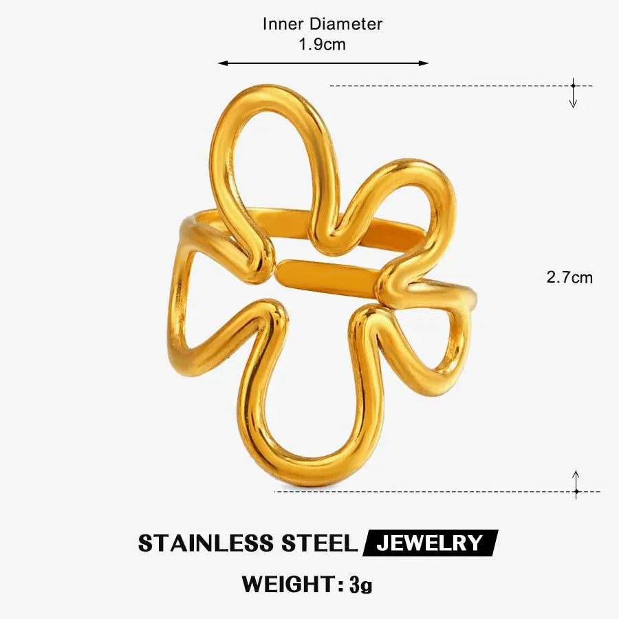 Gold Stainless Steel Leaf Cocktail Rings for Women Vintage Red Blue Green Jewelry