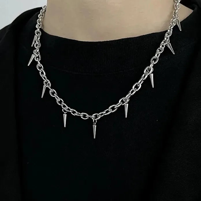 Stainless Steel Punk Gothic Stud Rivet Pendant Necklace Choker Men Women