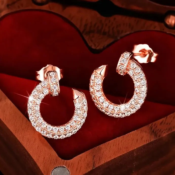 Modern Women’s Geometric CZ Stud Earrings Copper Alloy Sparkling Jewelry