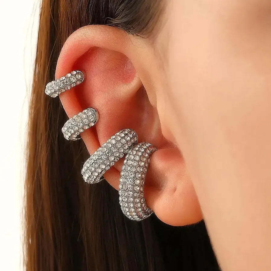 Vintage Round C Shape Cartilage Clip Earrings for Women Copper Rhinestone Jewelry
