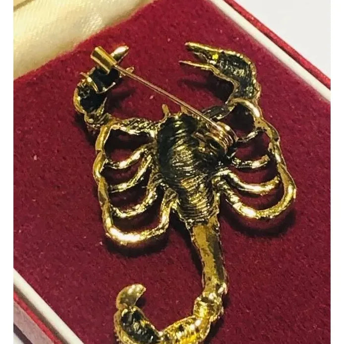 Vintage Green Crystal Scorpio Brooch Pin Zodiac Horoscope Jewelry