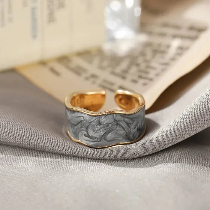 Adjustable Retro Gold Double Oil Drip Ring for Women 2025 Trendy Jewelry