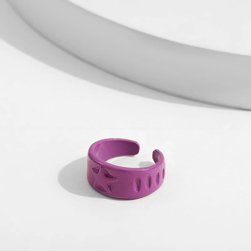 Colored Resin Wide Star Opening Rings for Women Girls Multicolored Thick Finger Jewelry