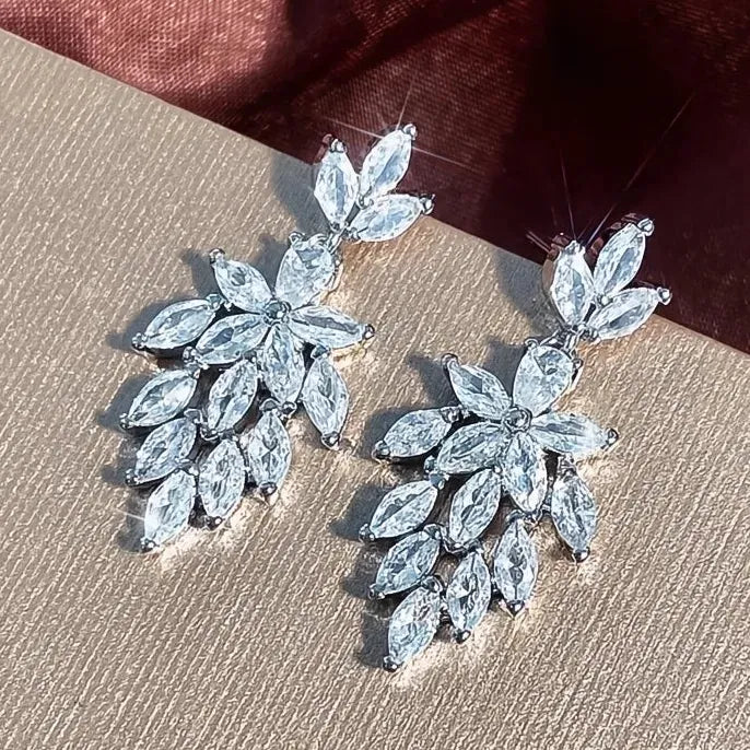 Luxury Bridal Geometric Marquise Cubic Zirconia Dangle Earrings for Women