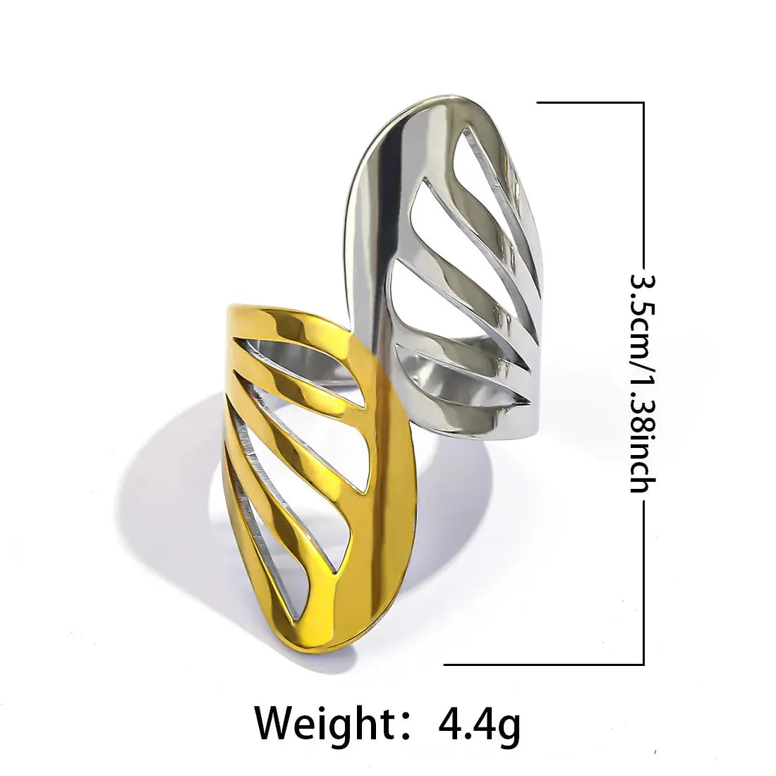 Vintage Geometric Multi-Layer Irregular Leaf Heart Stainless Steel Cocktail Ring