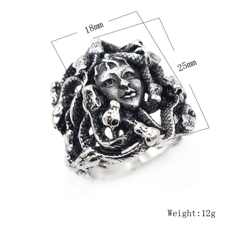 **Men Women Medusa Ring Stainless Steel Gothic Snake Hair Gorgon PunkBiker Jewelry**