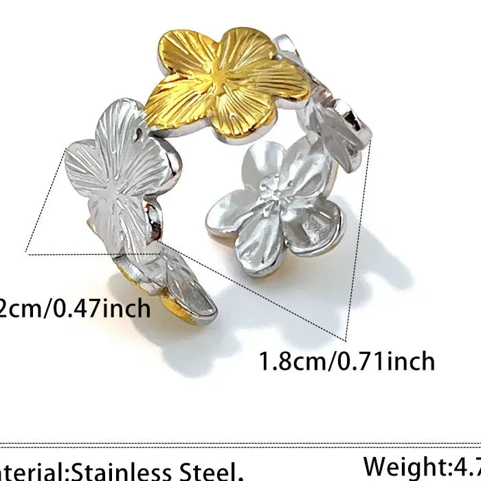 Adjustable Stainless Steel Flower Ring for Women Vintage Party Jewelry Gift