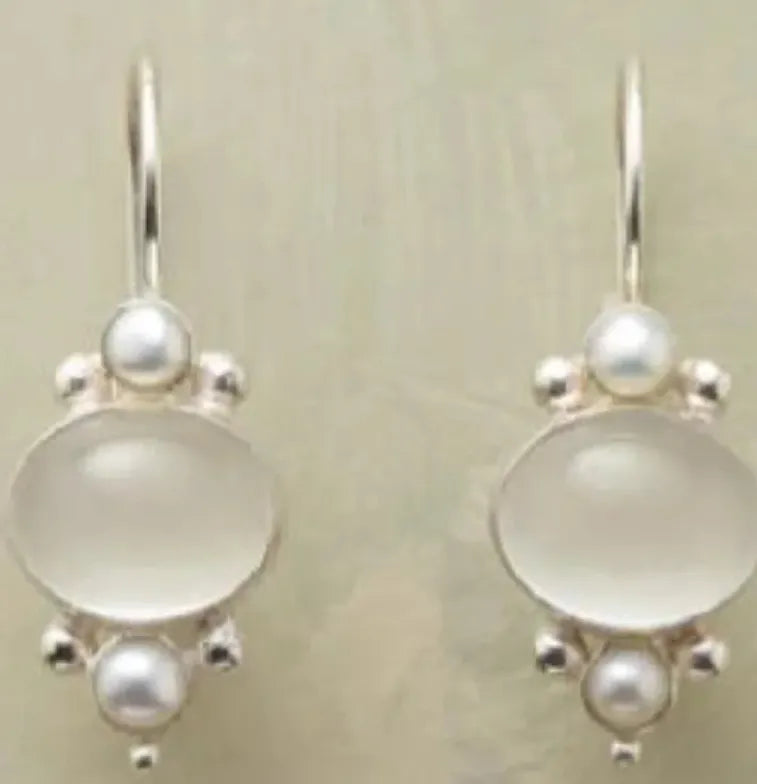 Silver Water Drop Dangle Earrings with Natural Stone for Women Bridal Wedding Gift