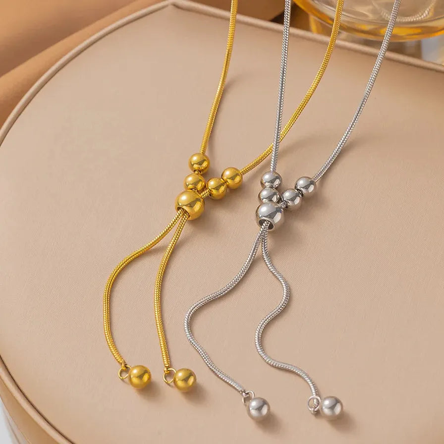 Stainless Steel Women’s Necklace Punk Silver Circle Ball Pendant Long Chain Jewelry