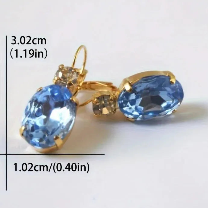 Luxury Geometric Blue Cubic Zirconia Crystal Drop Earrings Gold Zinc Alloy Jewelry