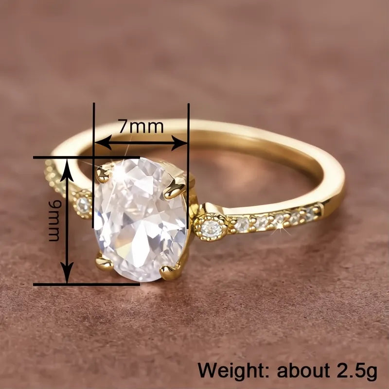 Fashion Women Ring Gold Color Simple Design Cubic Zirconia Inlaid Elegant Jewelry for Engagement Daily