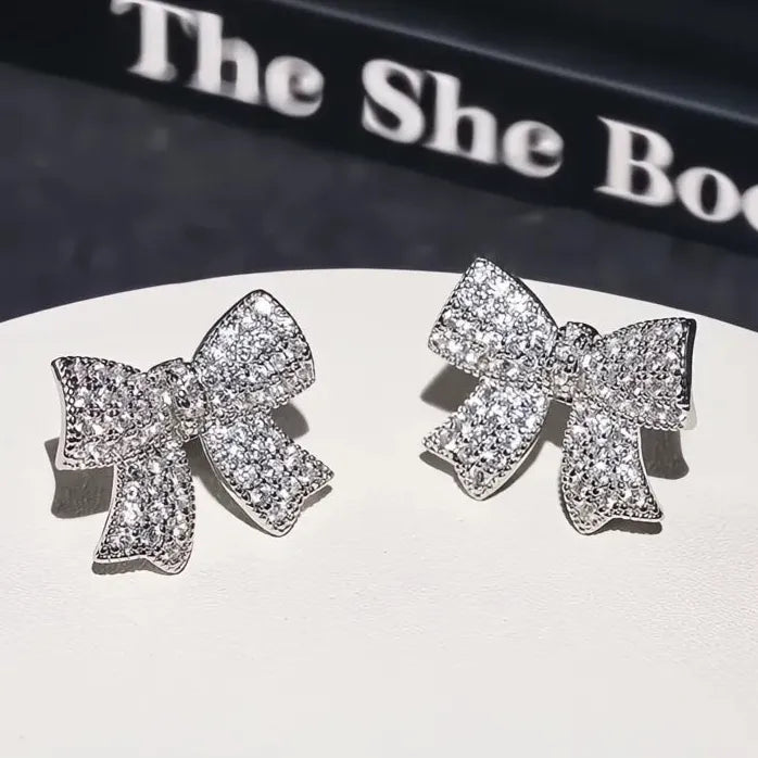 Stylish Bow Stud Earrings for Women with Sparkling Cubic Zirconia