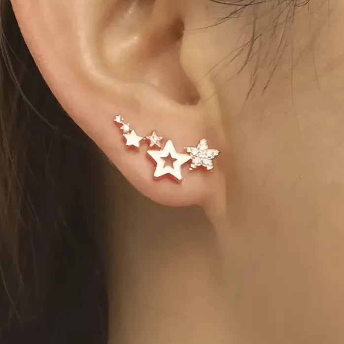 Stylish Geometric Cubic Zirconia Drop Earrings for Women, Brass Alloy