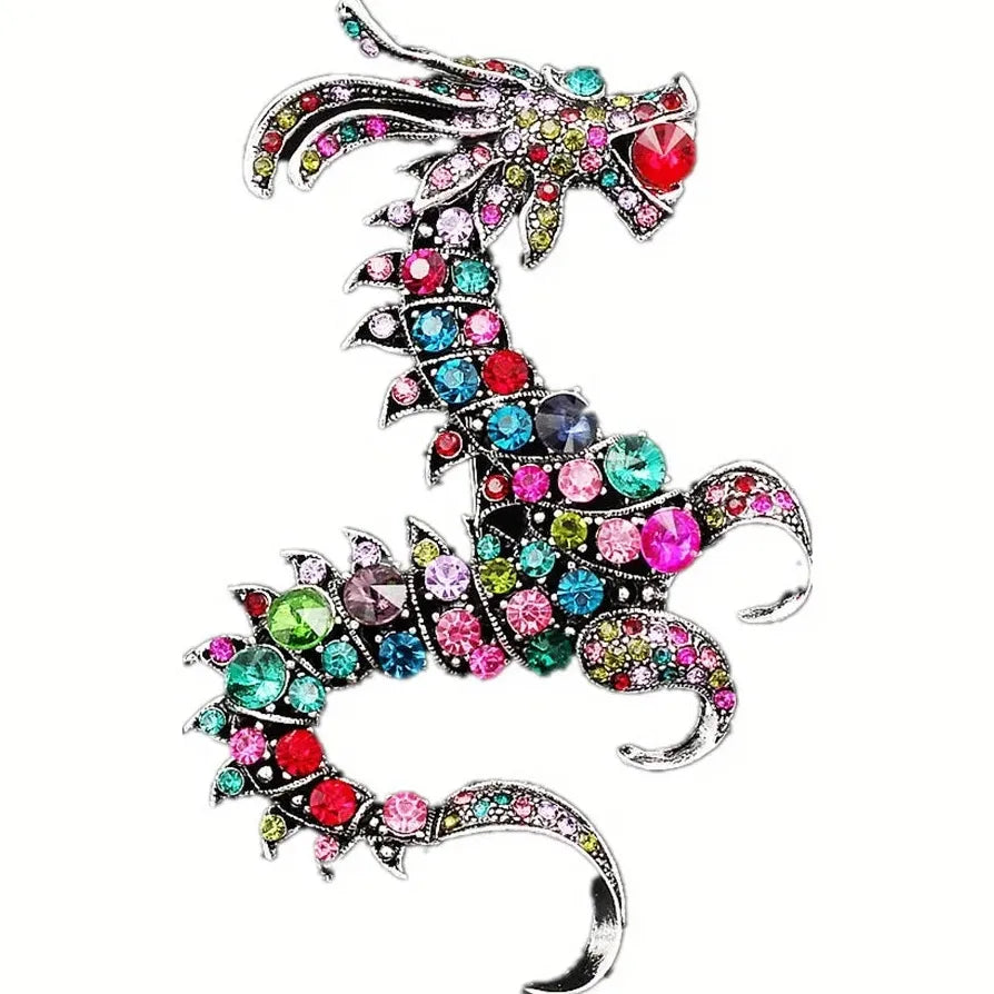 Vintage Rhinestone Dragon Brooch Pin for Party Dress Corsage Accessory