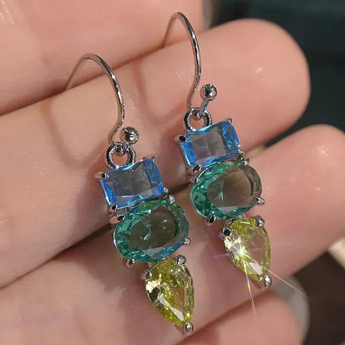 Sparkling Crystal Water Droplet Bohemian Zinc Alloy Earrings for Women