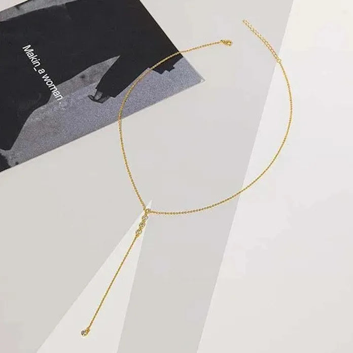 Metal Y-Shaped Crystal Zircon Tassel Necklace for Women Long Chain Choker Jewelry