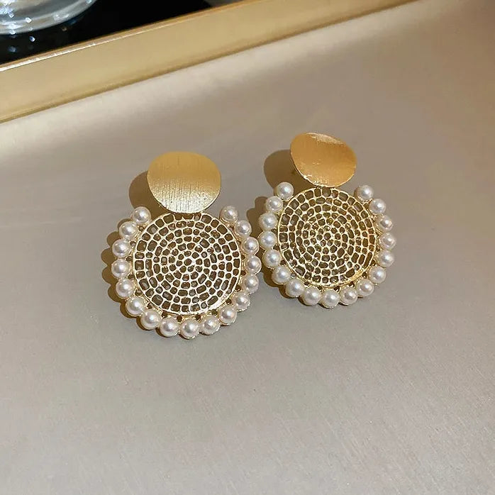 French Elegant Copper Alloy Bowknot Pearl Pendant Drop Earrings 2024 Jewelry Women