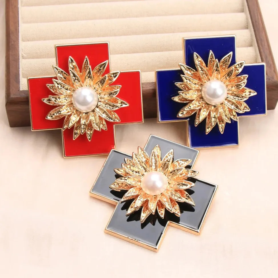 Luxury Cross Floral Brooch Pin Classic Style Gift for Men & Women