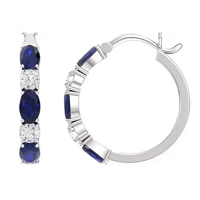 Trendy Women's Geometric Hoop Earrings with Blue White Cubic Zirconia