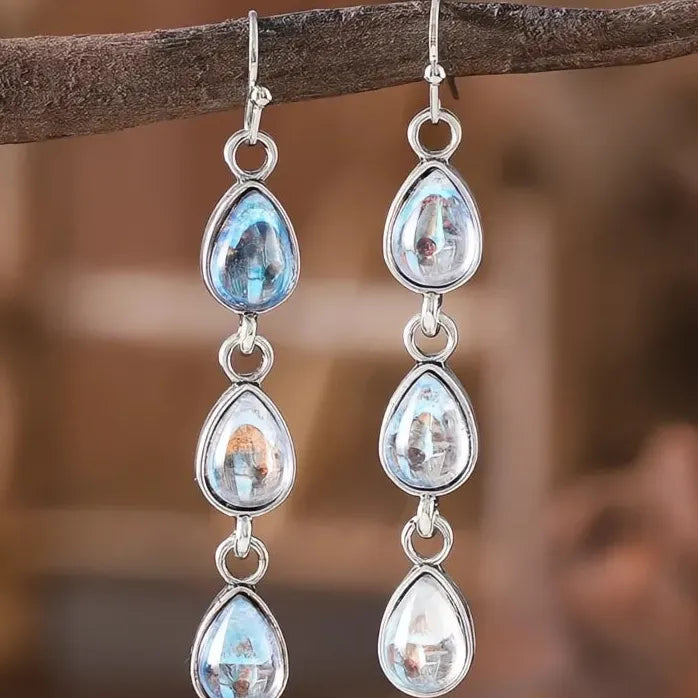 Brass Long Dangle Earrings with Imitation Moonstone for Women