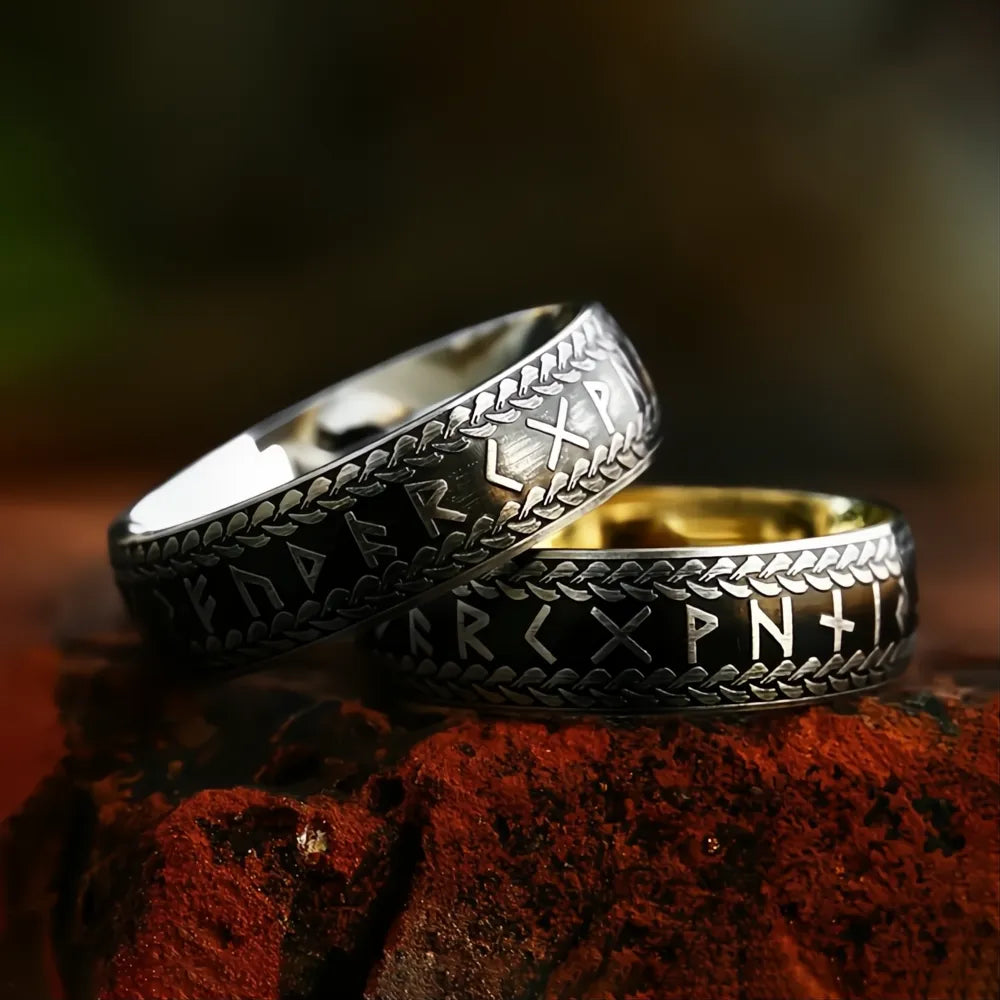 Vintage Nordic Viking Rune Ring 316L Stainless Steel Couple Amulet Jewelry Men Women