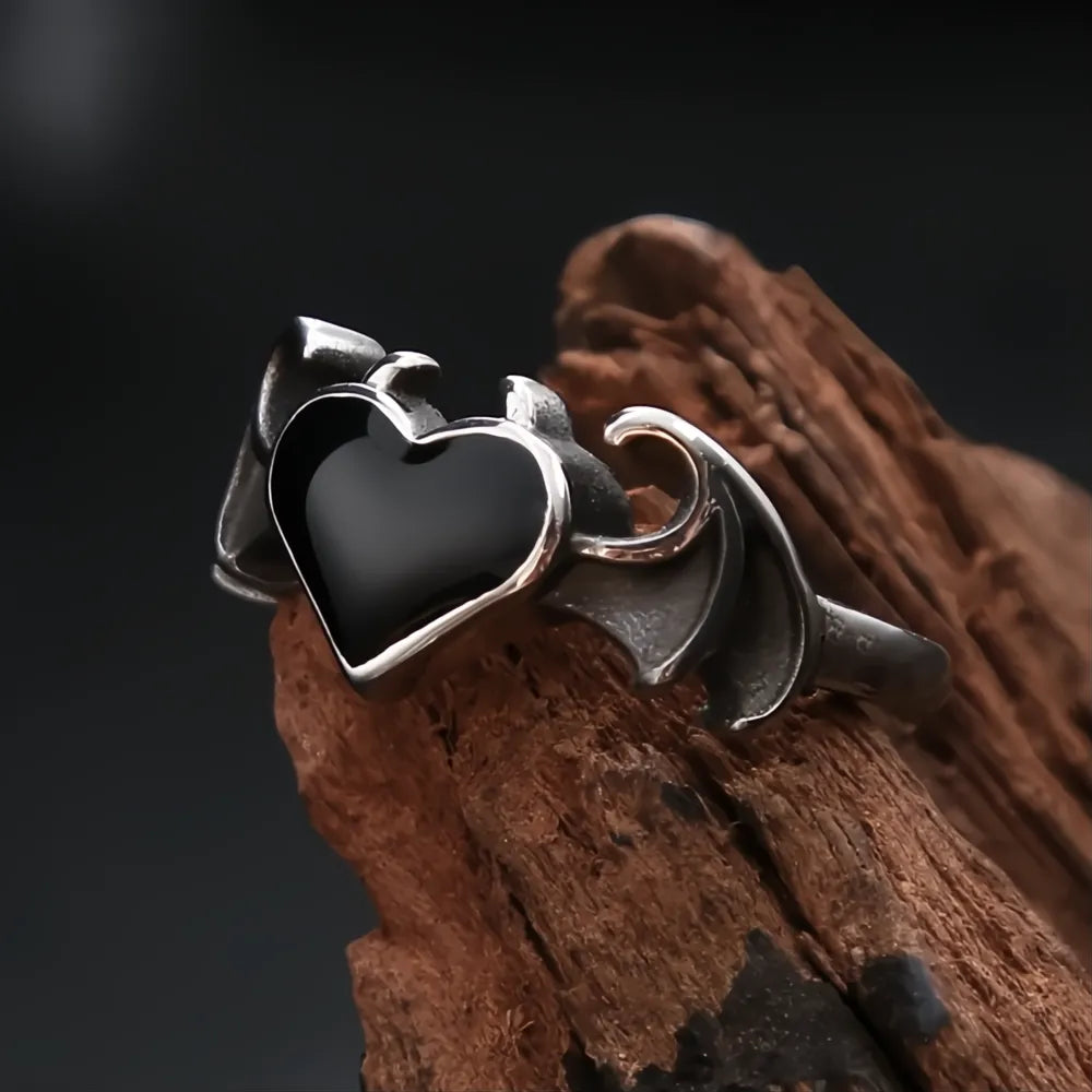 Simple Vintage 316L Stainless Steel Heart Ring Unisex Punk Biker Couple Wedding Jewelry