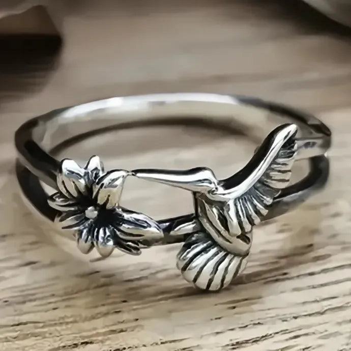 Creative Bird & Flower Geometric Brass Ring for Women Party Jewelry