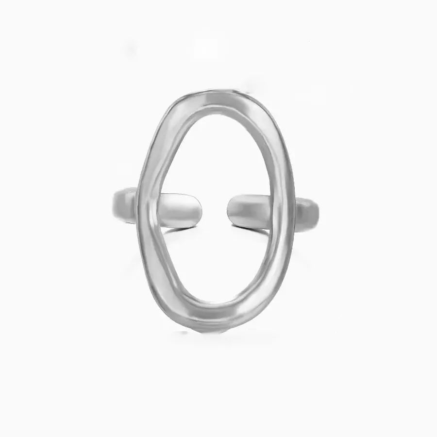 18K Gold Color Geometric Wide Stainless Steel Waterproof Ring for Women Jewelry