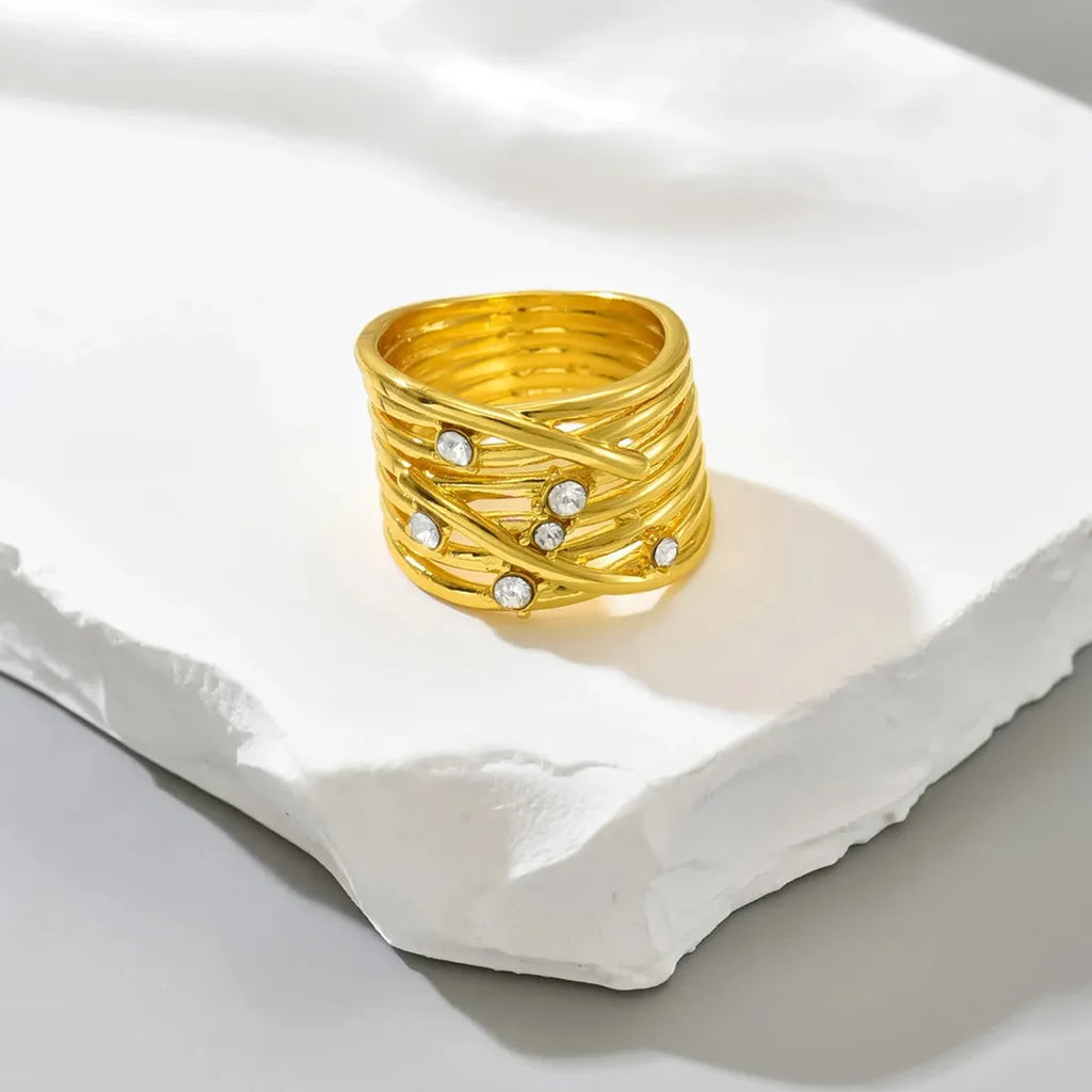 Multilayer Zircon Geometry Ring for Women Zinc Alloy Trendy Jewelry Accessory