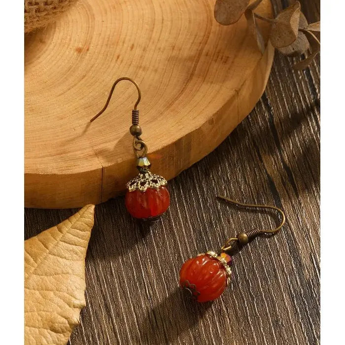 Vintage Red Pumpkin Zinc Alloy Drop Earrings Halloween Christmas Gift for Women