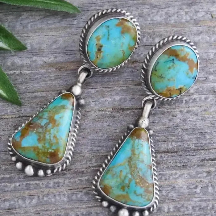 Handmade Vintage Boho Gemstone Drop Dangle Earrings Zinc Alloy Hook Pendant