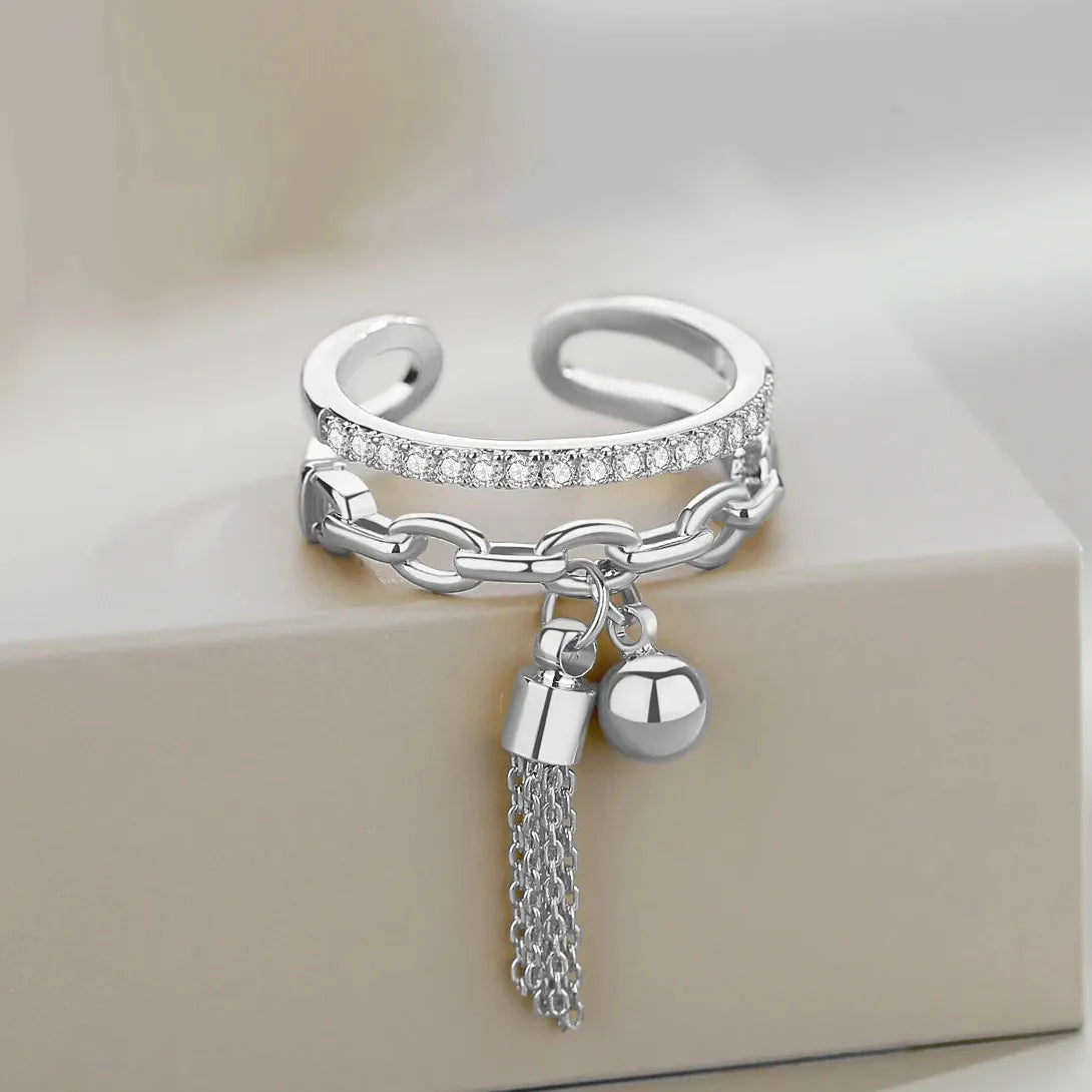 Gold-Color Adjustable Tassel Ring with Rhinestones Zinc Alloy Jewelry Gift