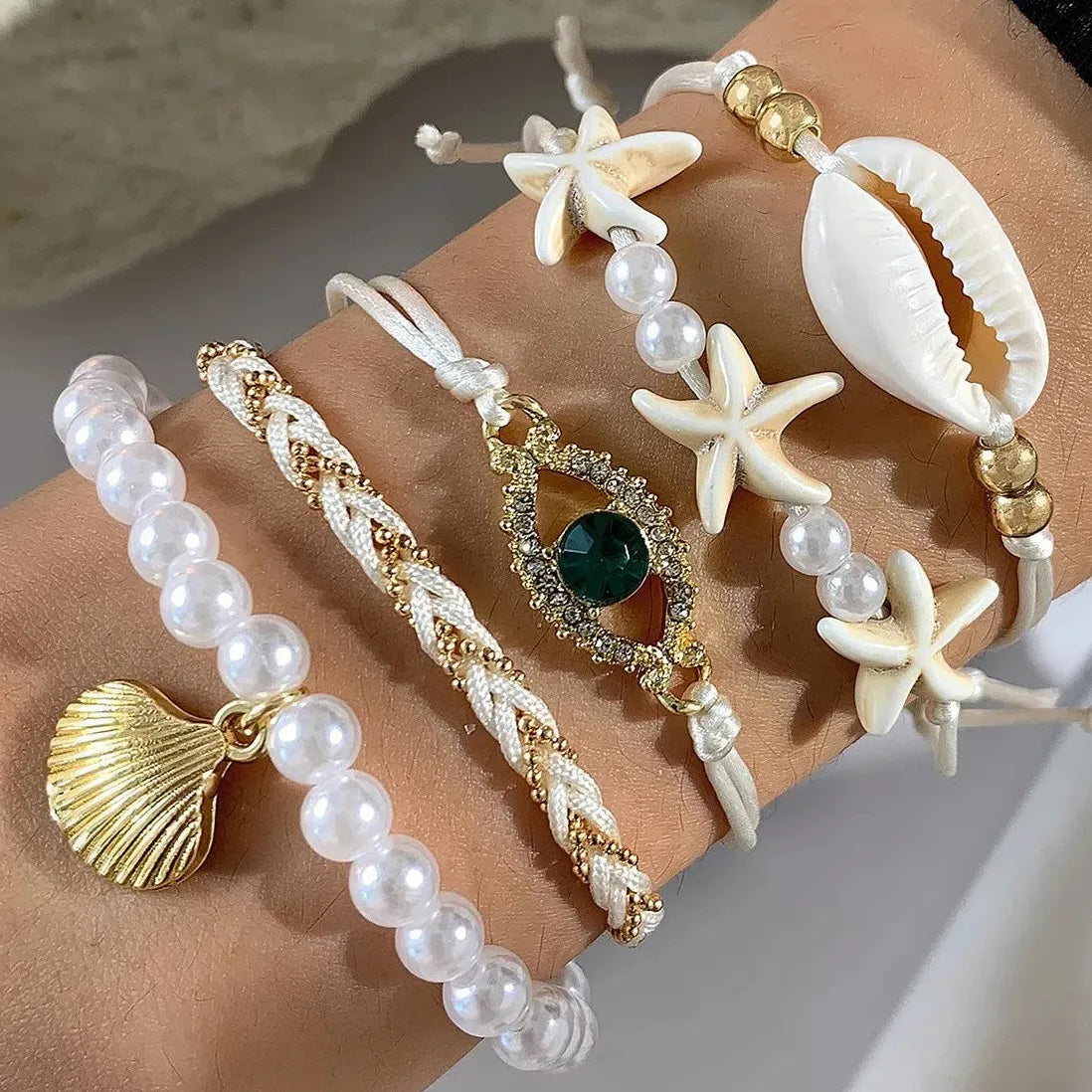 5Pcs Bohemian Starfish Shell Beaded Bracelets for Women Girls Jewelry Set