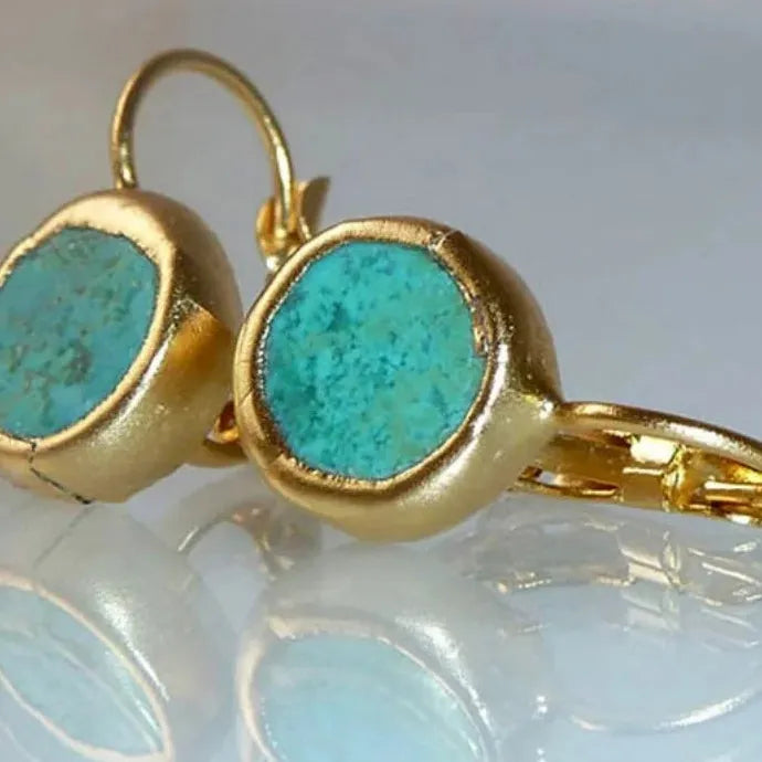 Vintage Boho Ethnic Green Resin Stone Drop Earrings Tribal Lightweight Jewelry