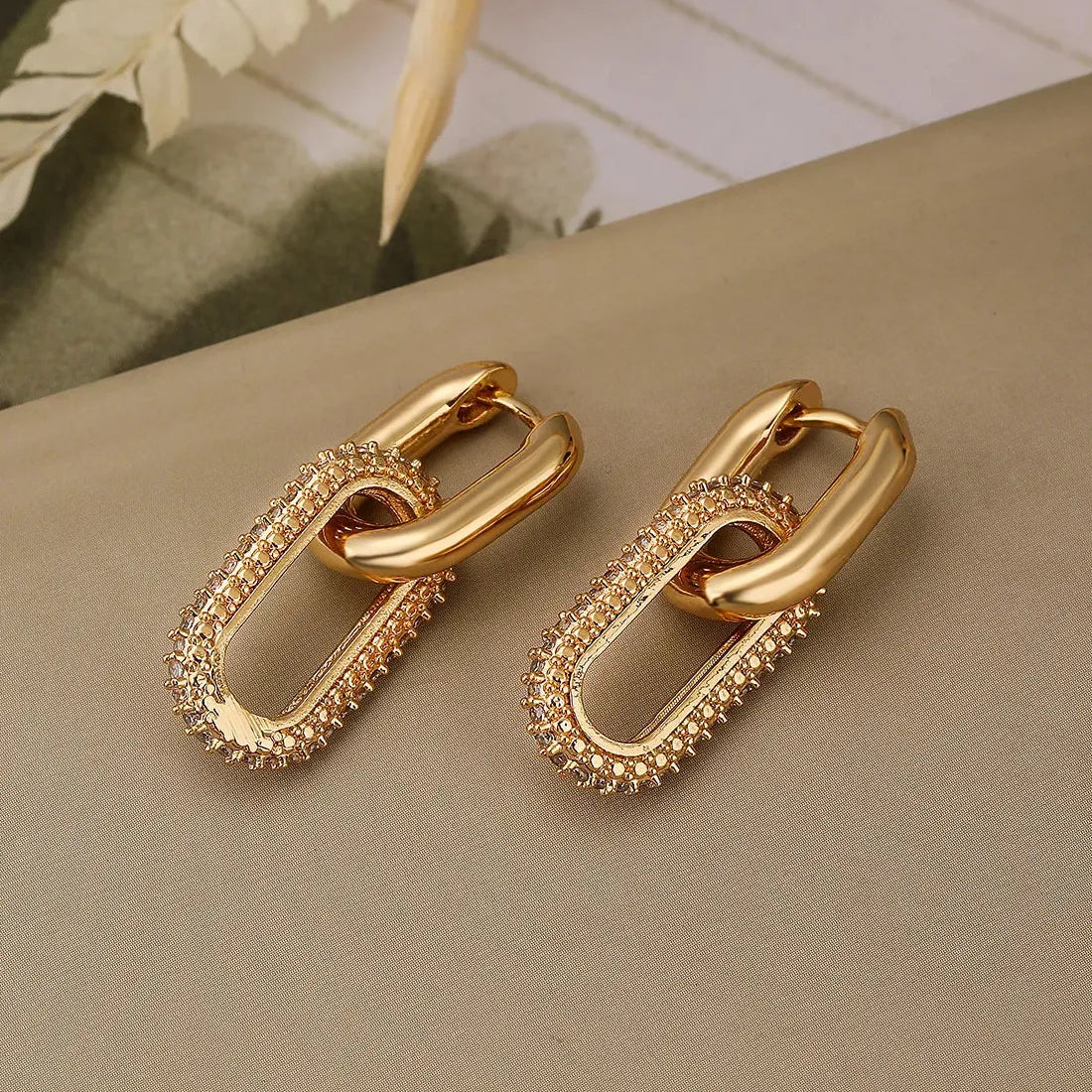 Retro Geometric Zirconia Drop Earrings Zinc Alloy Gold Silver Women