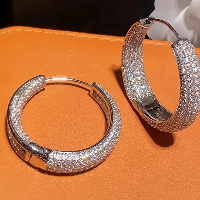 Fashion Shining Round Hoop Earrings for Women with Cubic Zirconia Party Jewelry Luxury Accessories