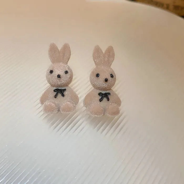 White Plush Cotton Rabbit Carrot Drop Earrings Cute Winter Gift