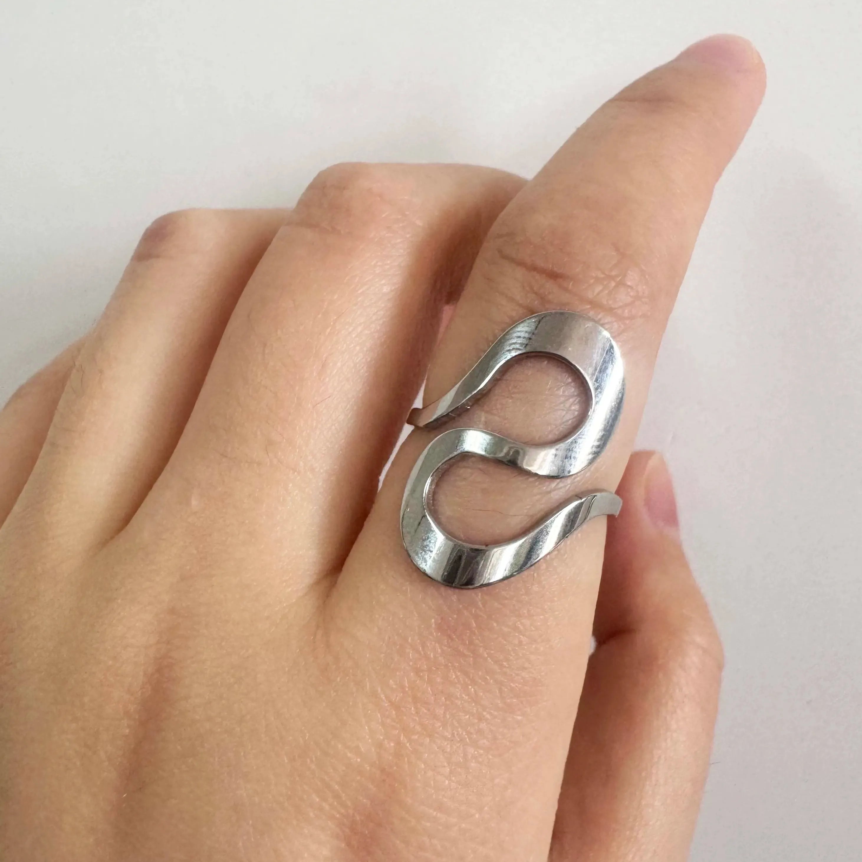 Adjustable Stainless Steel Starfish Multi-Layer Vintage Silver Ring for Women Men Jewelry