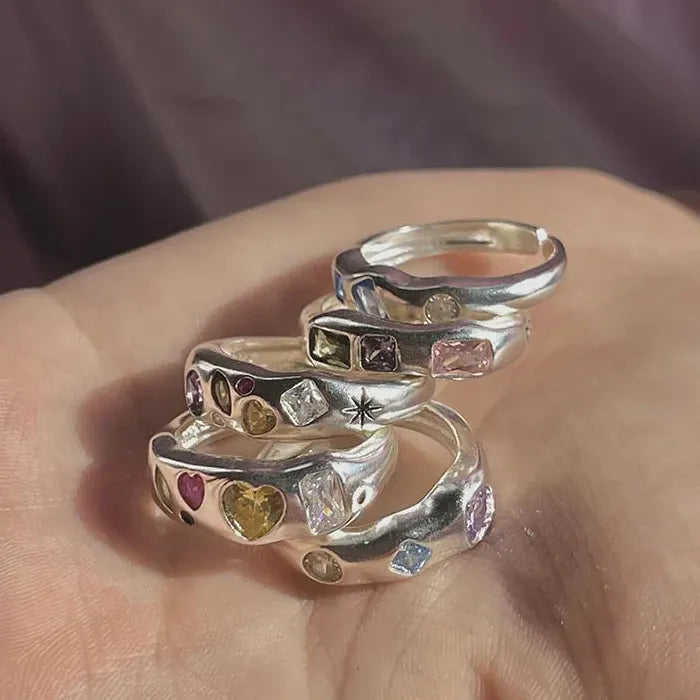 2026 Adjustable Heart-Shaped Colorful Zircon Ring for Women Jewelry