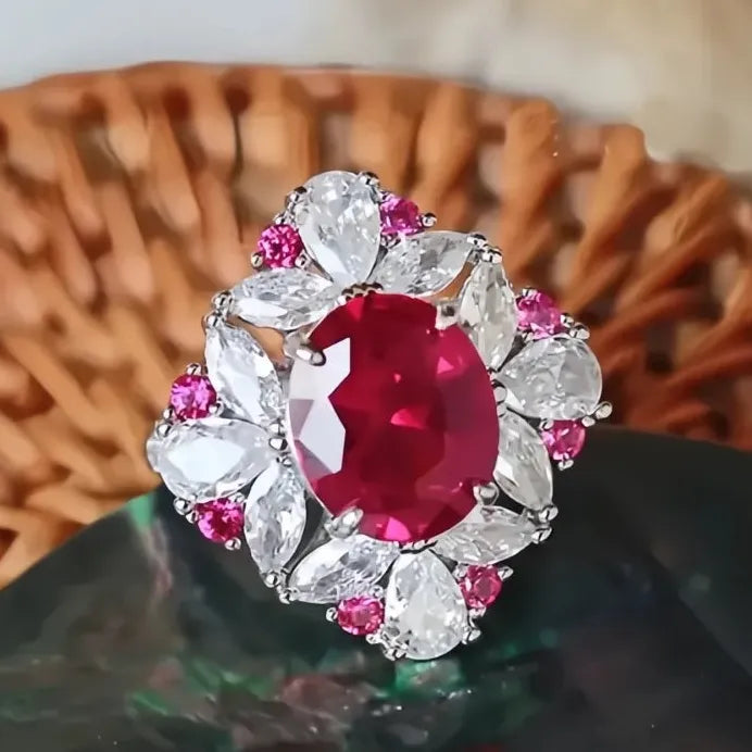 Elegant Red Cubic Zirconia Geometric Women's Wedding Anniversary Ring Gift
