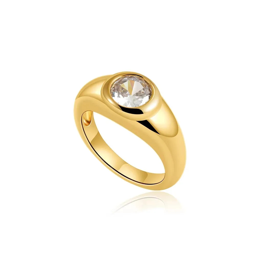 18K Gold Plated Stainless Steel CZ Geometric Twist Chunky Wedding Ring