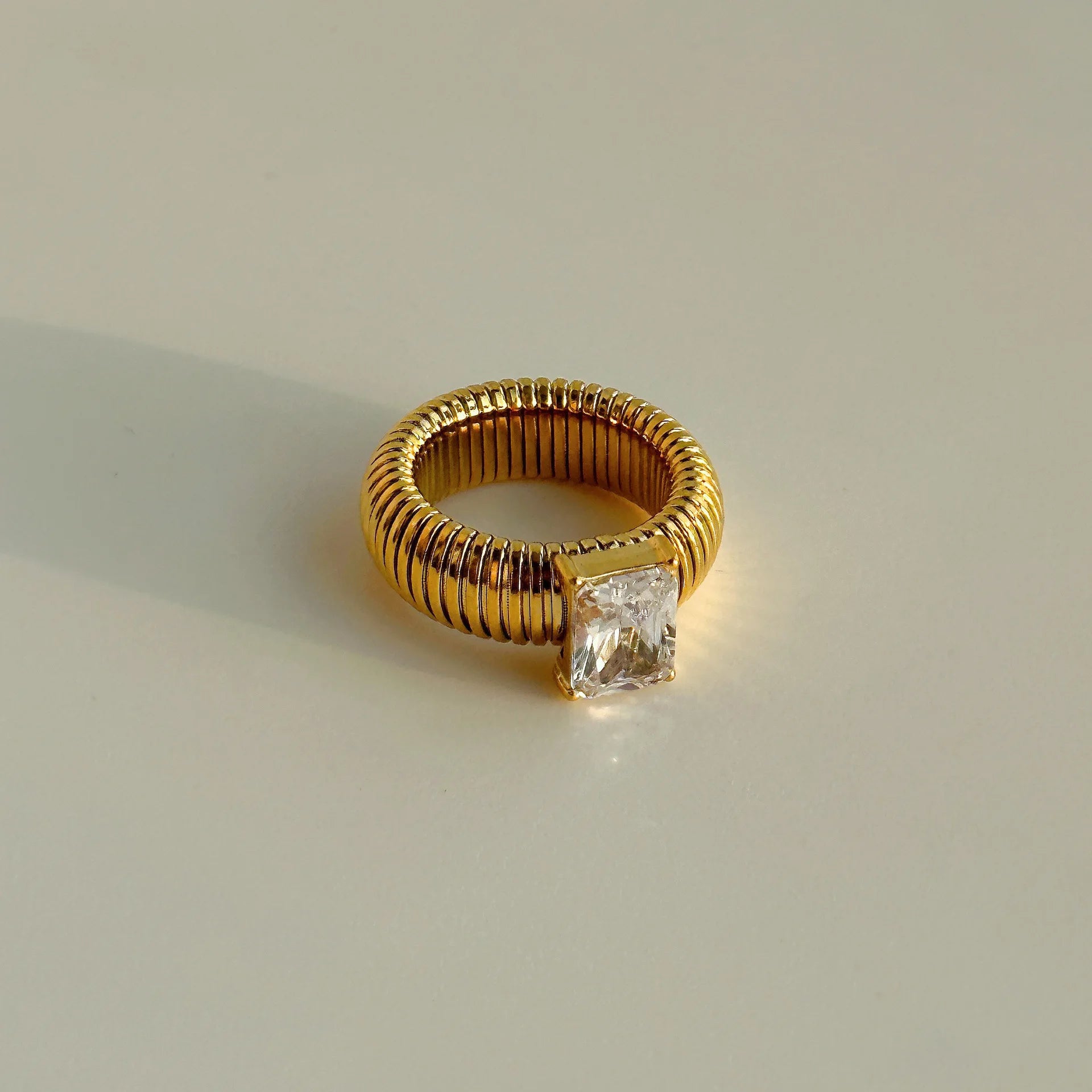 Punk Multicolor Crystal Ring for Women 18K Gold Plated Waterproof Thick Square Ring
